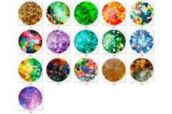 A set of round keychains. Keychain Sublimation Design.  A set of round key chains for keys. Sublimation Keychain Design. Bright colorful space. Surreal drawing of mixing colors.