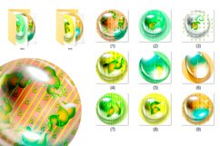 Keychain Bundle PNG, JPEG,Round Design/ Spring&amp;Abstraction  Colorful illustration - a bubble with an abstract drawing of a plant inside. 3 d lens effect, water droplets.