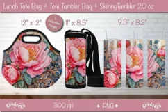Lunch bag sublimation wrap Tumbler png Tote bag Pink Peony Product Image 1
