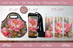 Lunch bag sublimation wrap Tumbler png Tote bag Pink Peony Product Image 1