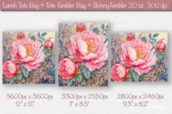 Lunch bag sublimation wrap Tumbler png Tote bag Pink Peony Product Image 2
