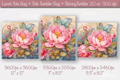 Lunch bag sublimation wrap Tumbler png Tote bag Pink Peony Product Image 2