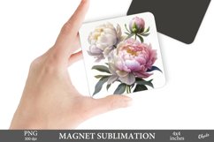 Piones Magnet Sublimation PNG. Magnet Flower PNG Product Image 1