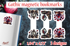 Floral Gothic magnetic bookmarks Book lover Stacked books Product Image 1