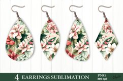Christmas Earring Sublimation PNG. Poinsettia Sublimation Product Image 1