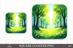 Nature PNG. Morning Forest Coaster PNG. Square Coaster Product Image 1