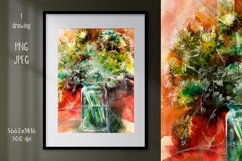 1 Watercolor drawing.Vertical.Bouquet in a jar. Autumn  Manual graphic drawing. Author's work.