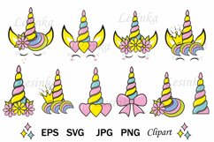 Unicorn Head bundle, Unicorn horn svg clipart, cutting file Product Image 1