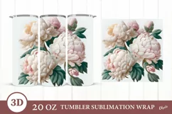 3D Peony Tumbler. Flowers Tumbler Sublimation Wrap. Product Image 1