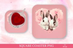 Watercolor Pink Bunny Square Coaster Sublimation PNG Product Image 1