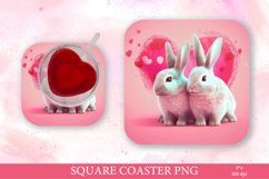 Watercolor Pink Bunny PNG. Square Coaster PNG. Product Image 1
