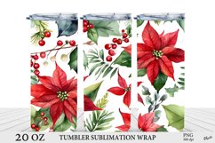 Watercolor Poinsettia Tumbler Sublimation. 20 OZ Tumbler PNG Product Image 1