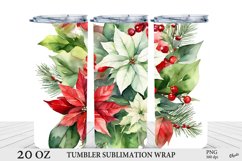 Watercolor Poinsettia Sublimation. Christmas Tumbler Wrap PN Product Image 1