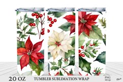Watercolor Poinsettia Tumbler Wrap PNG. Christmas Tumbler Product Image 1