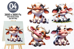 Watercolor Funny Cow Clipart PNG, Cow Sublimation Designs Product Image 1