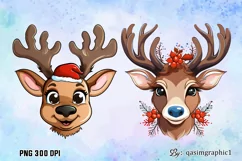 Cartoon Reindeer Face Sublimation Clipart PNG Product Image 2
