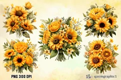 Sunflowers Boutiquet Watercolor Sublimation Clipart PNGs Product Image 2