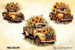 Sunflowers Truck Watercolor Sublimation Clipart Product Image 2