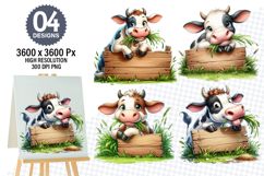 Watercolor Funny Cow Designs, Farm Animal Clipart PNG Product Image 1