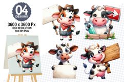 Watercolor Funny Cow Designs, Farm Animal Clipart PNG Product Image 1
