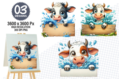 Watercolor Funny Cow Designs, Farm Animal Clipart PNG Product Image 1