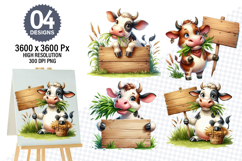 Watercolor Funny Cow Designs, Farm Animal Clipart PNG Product Image 1