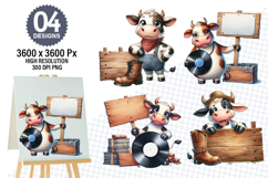 Watercolor Funny Cow Designs, Farm Animal Clipart PNG Product Image 1