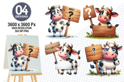 Watercolor Funny Cow Designs, Farm Animal Clipart PNG Product Image 1