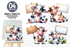 Watercolor Funny Cow Designs, Farm Animal Clipart PNG Product Image 1