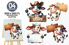 Watercolor Funny Cow Designs, Farm Animal Clipart PNG Product Image 1