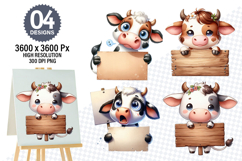 Watercolor Funny Cow Designs, Farm Animal Clipart PNG Product Image 1