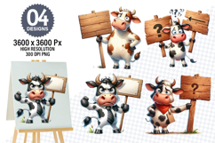 Watercolor Funny Cow Clipart PNG, Cow Sublimation Designs Product Image 1