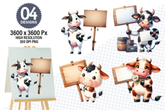 Watercolor Funny Cow Designs, Farm Animal Clipart PNG Product Image 1