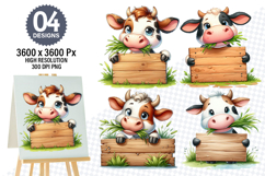 Watercolor Funny Cow Clipart PNG, Cow Sublimation Designs Product Image 1