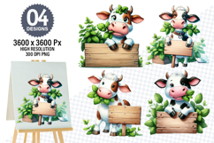 Watercolor Funny Cow Designs, Farm Animal Clipart PNG Product Image 1