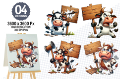 Watercolor Funny Cow Clipart PNG, Cow Sublimation Designs Product Image 1