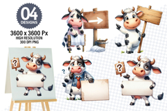 Watercolor Funny Cow Designs, Farm Animal Clipart PNG Product Image 1