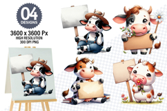 Watercolor Funny Cow Clipart PNG, Cow Sublimation Designs Product Image 1