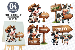 Watercolor Funny Cow Clipart PNG, Cow Sublimation Designs Product Image 1