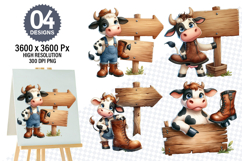 Watercolor Funny Cow Designs, Farm Animal Clipart PNG Product Image 1