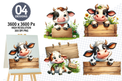Watercolor Funny Cow Clipart PNG, Cow Sublimation Designs Product Image 1