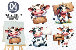 Watercolor Funny Cow Designs, Farm Animal Clipart PNG Product Image 1