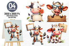 Watercolor Funny Cow Designs, Farm Animal Clipart PNG Product Image 1