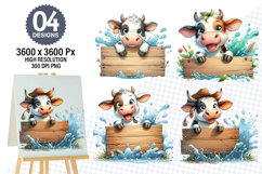 Watercolor Funny Cow Clipart PNG, Cow Sublimation Designs Product Image 1