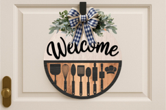 Kitchen Welcome Sign SVG | Chef Utensil Round Door Hanger Product Image 1