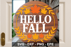 Hello Fall Sign SVG | Pumpkin Round Door Hanger Cut File Product Image 1