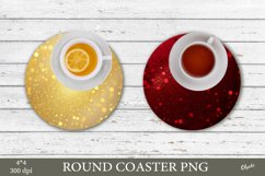 Gold and Red Sequins Round Coaster PNG. Coaster Sublimation Product Image 1