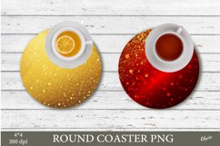 Gold and Red Sequins Coaster PNG. Round Coaster Sublimation Product Image 1