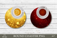 Gold and Red Sequins Round Coaster PNG. Christmas Coaster Product Image 1
