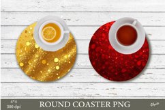 Gold and Red Sequins Round Coaster PNG. Coaster Sublimation Product Image 1